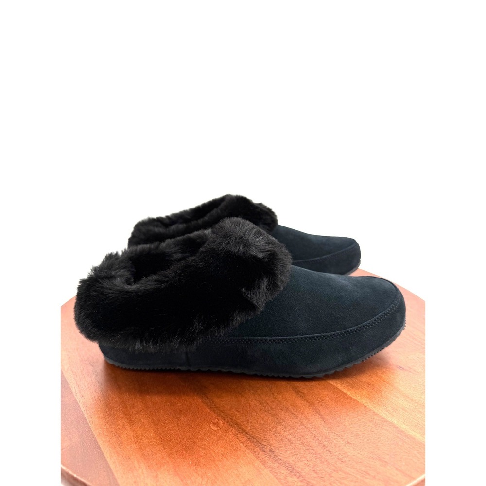 Sorel Go Coffee Run Slippers  Black Suede Faux Fur Mules NL3692-011 Women 11 NIB